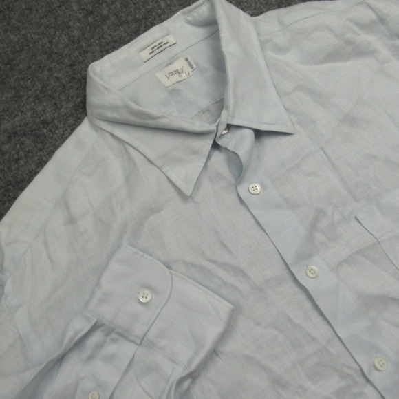 J. Crew Other - Vintage J Crew Shirt Mens Extra Large 17.5 18 Light Blue Solid Linen Relaxed Fit